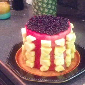 Raw fruit birthday cake